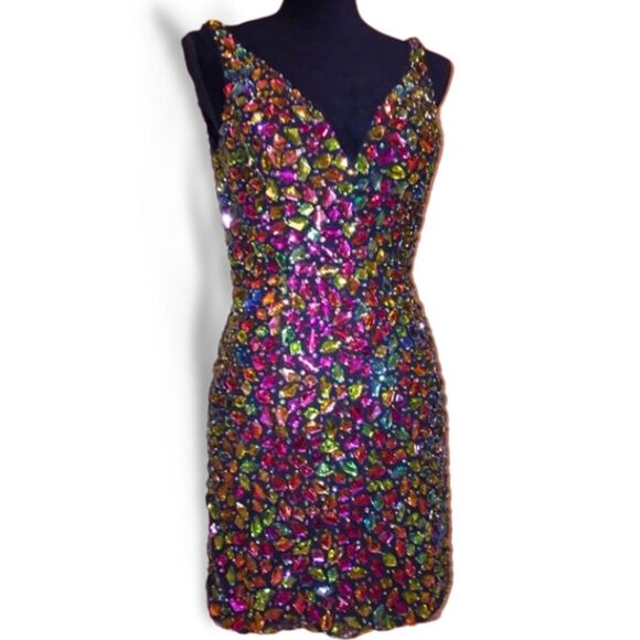 Luxury Couture Designer Crystals Beaded Runway Glamorous Cocktail Party Dress NW - Picture 9 of 12